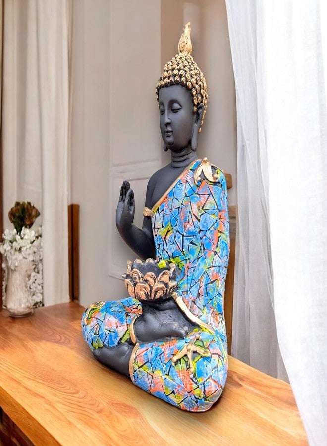Karigaari India Big Meditating Buddha Statue Showpiece for Home Decor - Living Room - House Warming - Office - Gifting - Buddha Idol Polyresin Decorative Figurine (11 Inch/23 cm, Black, Multicolor) - Image 4